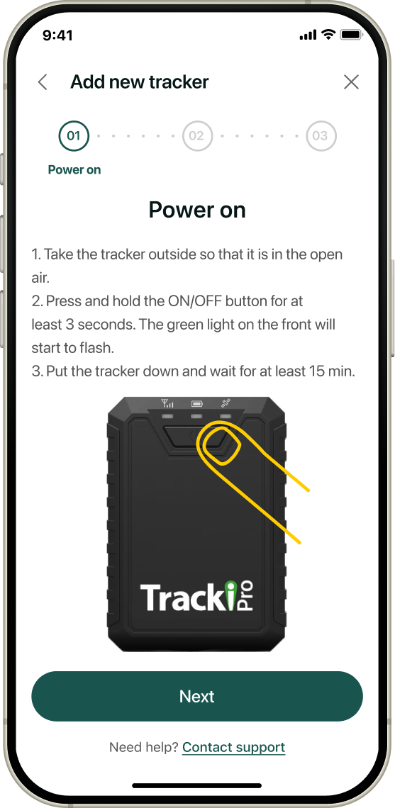 2. Power on device